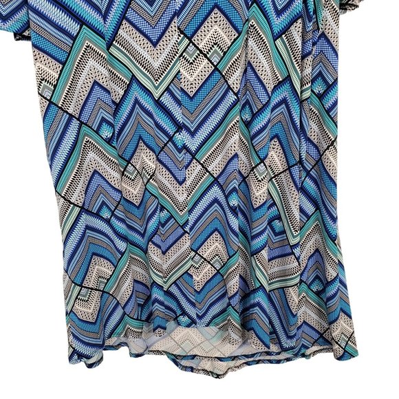 Roaman's Plus Size 24W Dress Geometric Tile Stretch Faux Wrap Pullover Midi Blue - Picture 6 of 12